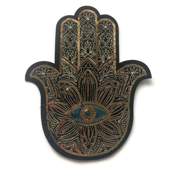 Accessories - Large Gold Turkish Eye Hamsa Sequins Patch